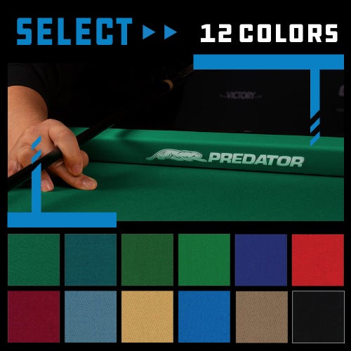 Predator Arcadia Select Pool Table Felt | 12 Billiard Cloth Colors: Black, Blue, Red, Green, Burgundy